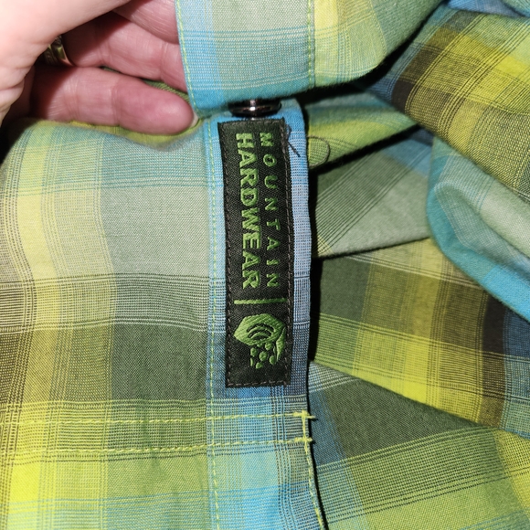 Mountain Hardwear Short Sleeve Pearl Snap Shirt Size XL Green/Blue/Brown Plaid - Picture 16 of 16